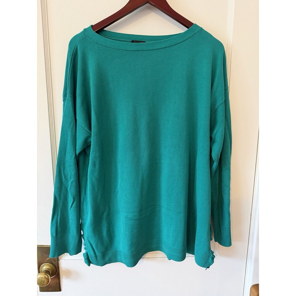 Talbots Teal Ruffled Edge Sweater XL Smart Casual Chic Cozy Minimal Elevated